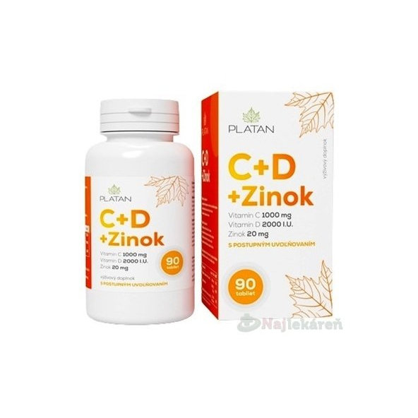 PLATAN Vitamin C + D + zinek 90 tablet