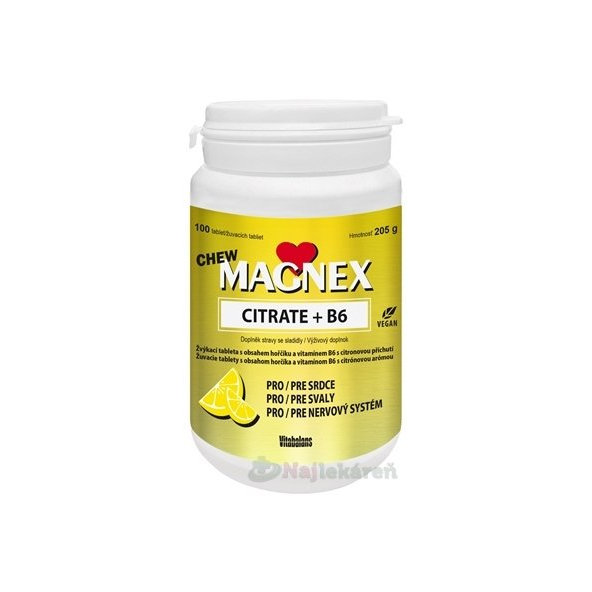 Vitabalans Magnex Citrate + B6 žvýkací tablety 100 ks