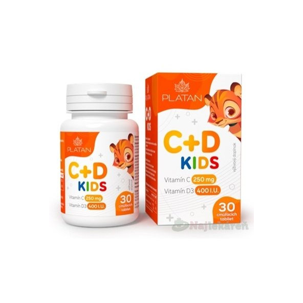 PLATAN Vitamin C + D KIDS 30 cucacích tablet