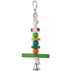 Bird Jewel dřevěná závěsná hrazda se zvonkem 30 cm