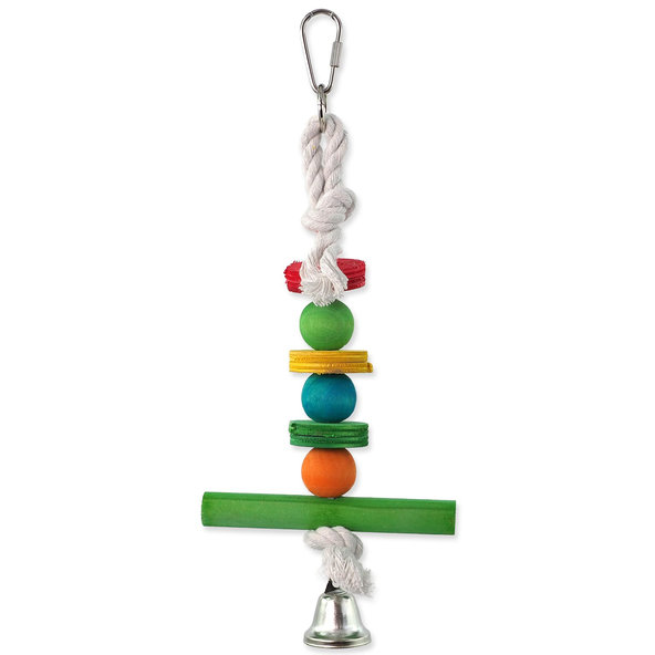 Bird Jewel dřevěná závěsná hrazda se zvonkem 30 cm