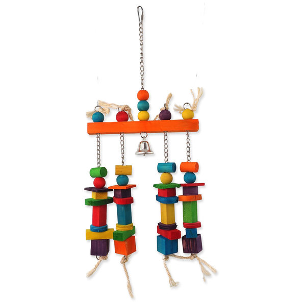 Bird Jewel závěsná hračka s barevnými dvířky a zvonkem 55x20 cm