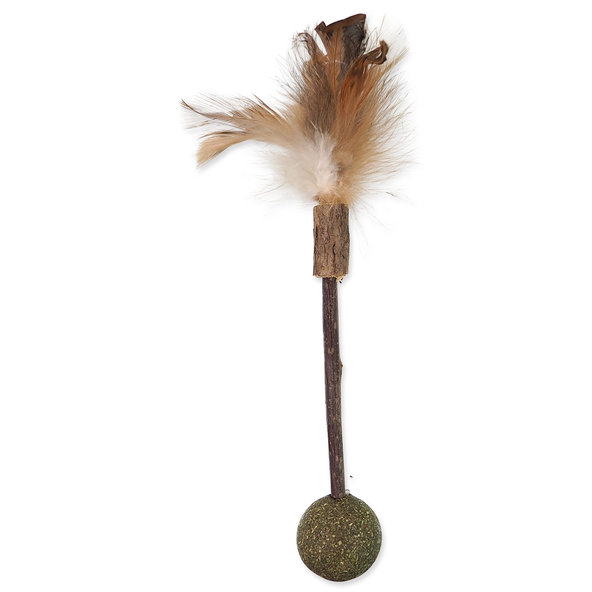 Magic Cat Natural Fun prútik s peřím a kuličkami 18 cm