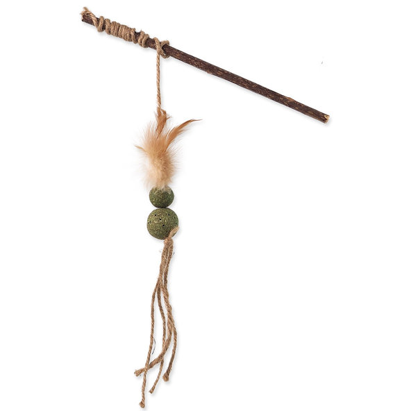 Magic Cat Natural Fun palička s přírodním peřím a provázky mix 25 cm