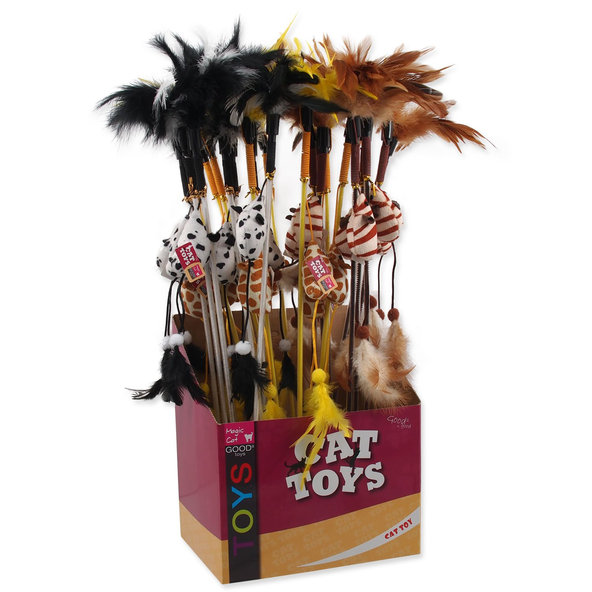 Magic Cat palička myška s peřím bavlna kocourek 20+46 cm 24 ks
