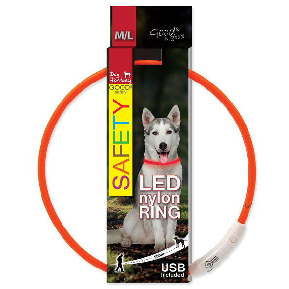 Dog Fantasy obojek LED nylonový oranžový 65 cm