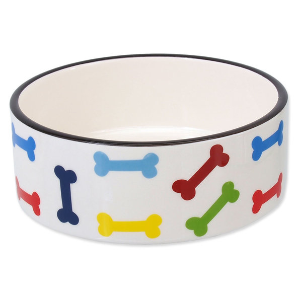Dog Fantasy keramická miska barevné kosti bílá 15,5×6 cm 790 ml