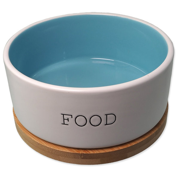 Dog Fantasy keramická miska FOOD podtácka bílá/modrá 16×6,5 cm 850 ml
