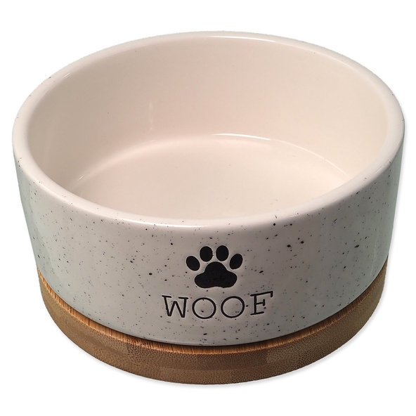 Dog Fantasy keramická miska WOOF s podtáckou bílá 13×5,5 cm 400 ml