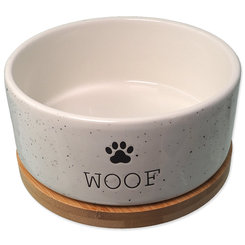 Dog Fantasy keramická miska WOOF s podtáckou bílá 16×6,5 cm 850 ml