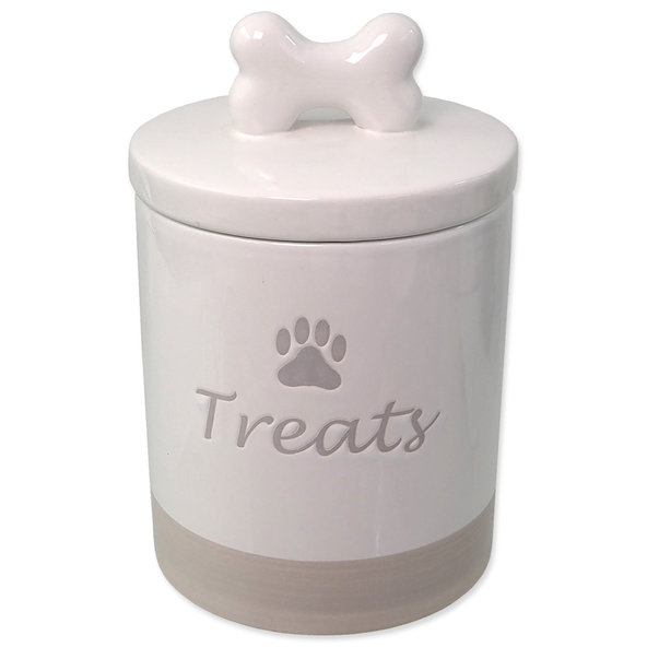 Dog Fantasy keramická dóza na pamlsky s úchytkou bílá 1500 ml