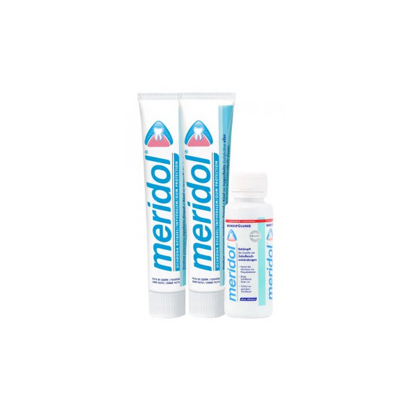 Meridol zubní pasta Duopack 2×75 ml + ústní voda 100 ml