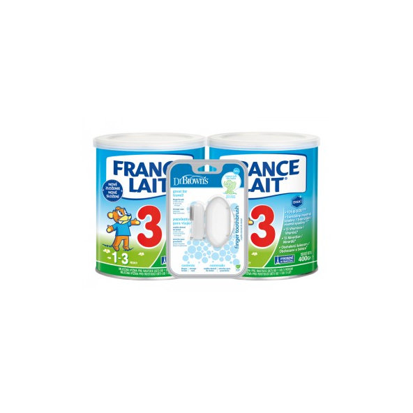 France Lait 3 Duo + Dr.Brown’s prstový zubní kartáček s pouzdrem