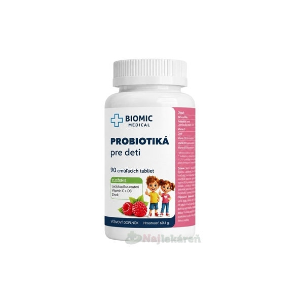 BIOMIC Probiotika pro děti malina 90 cucacích tablet