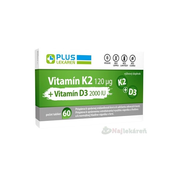 Plus Lekáreň vitamín K2 120 µg + vitamín D3 2000 IU 60 tablet
