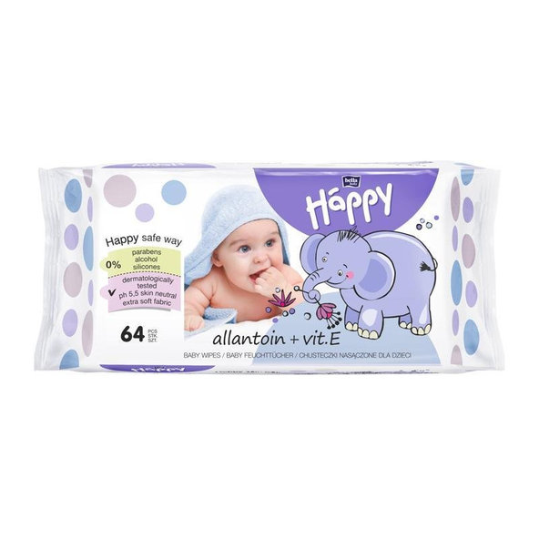 Bella Happy vlhčené ubrousky s vitamínem E 64 ks