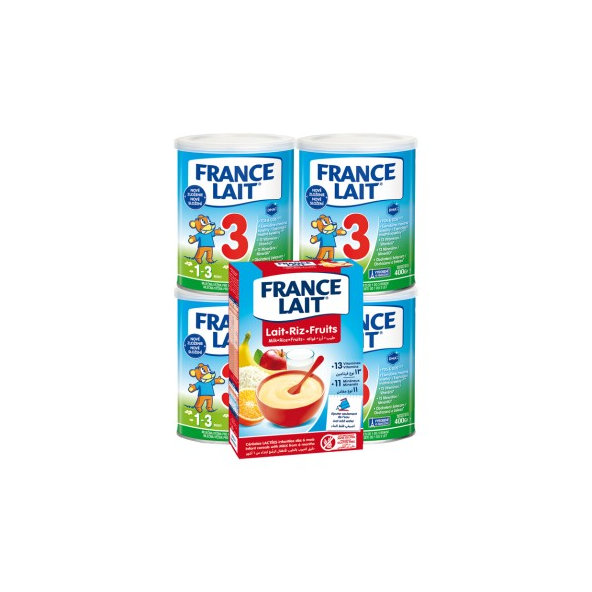 France Lait 3 kojenecké mléko 4×400 g + ovocná rýžová kaše 250 g