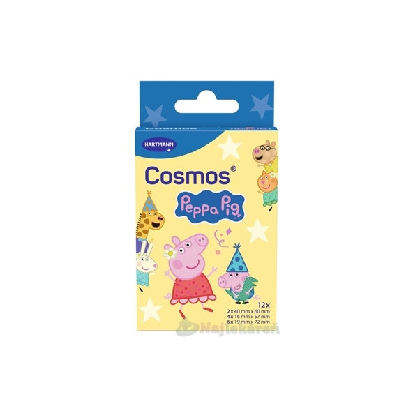 Cosmos Peppa Pig voděodolné dětské náplasti 3 velikosti 12 ks