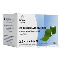 BIOMIC Kohezivní elastické obinadlo zelené 2,5 cm × 4,5 m 12 ks