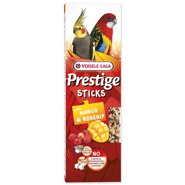 Versele Laga Prestige Sticks Big Parakeets tyčinky pro střední papoušky s mangem a šípky 2 ks 140 g
