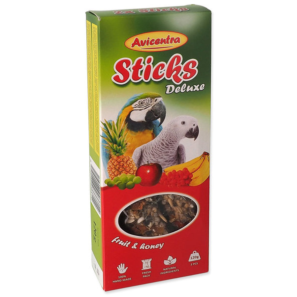 Avicentra Deluxe tyčinka s ovocem a medem velký papoušek 2 ks
