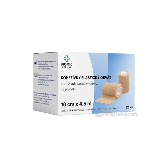 BIOMIC Kohezivní elastické obinadlo béžové 10 cm × 4,5 m 12 ks
