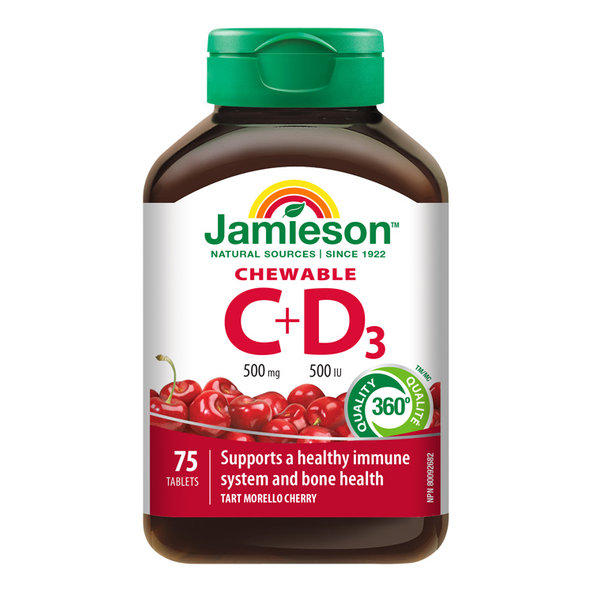 Jamieson Vitamin C + D3 500 mg 500 IU 75 pastilek