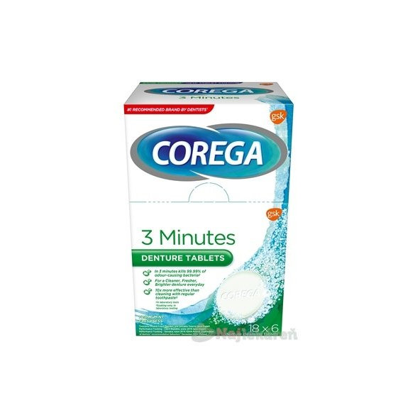 Corega 3 Minutes antibakteriální čisticí tablety 18×6 ks