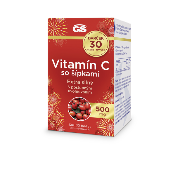 GS Vitamin C 500 mg se šípky Dárek 100 + 30 tablet navíc