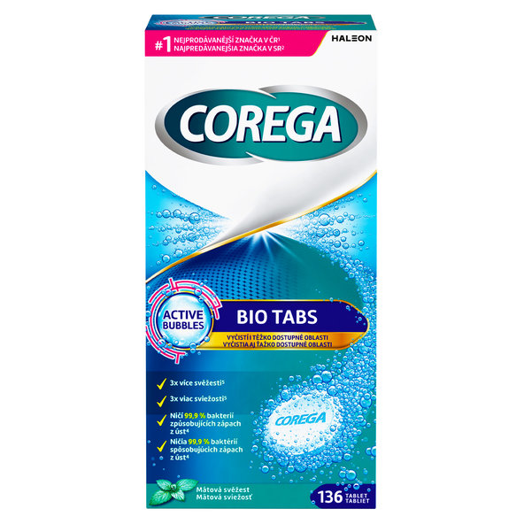 Corega Bio čisticí tablety na zubní náhrady 136 ks