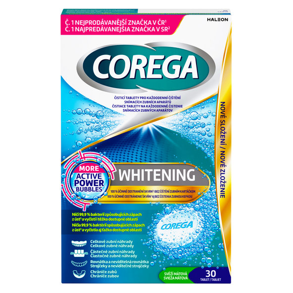 Corega Whitening antibakteriální čisticí tablety 30 ks