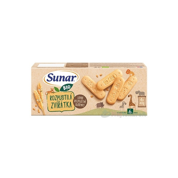 SUNAR BIO sušenky Roztopašná zvířátka 6m+ 4×40 g