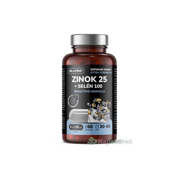 Be a Pro! Zinek 25 + Selen 100 Bioactive Minerals 60 kapslí