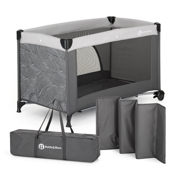 Petite&Mars cestovní postýlka Nyja Urban Jungle Charcoal