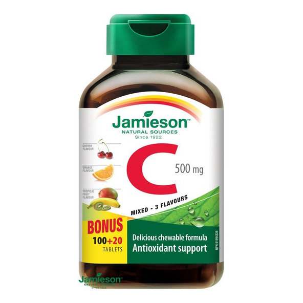 Jamieson vitamin C 500 mg mix 3 příchutí 120 cucacích tablet