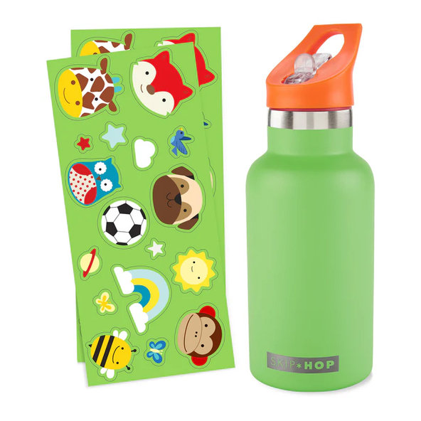 SKIP HOP Láhev s brčkem nerez s nálepkami Canteen zelená 380 ml