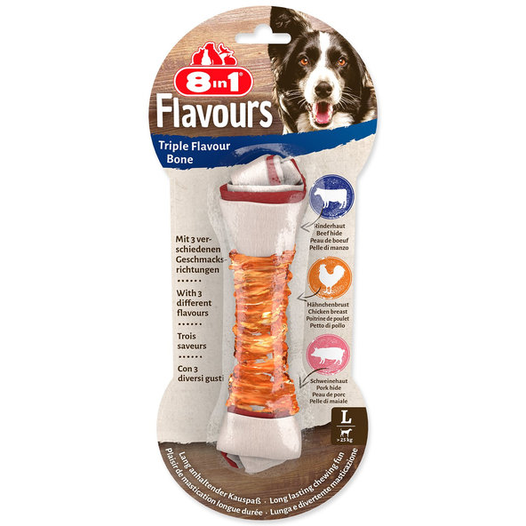 8in1 Triple Flavour žvýkací kost pro psy L