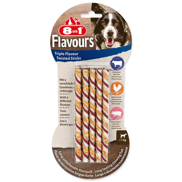 8in1 Triple Flavour žvýkací kroucená tyčinka pro psy 10 ks