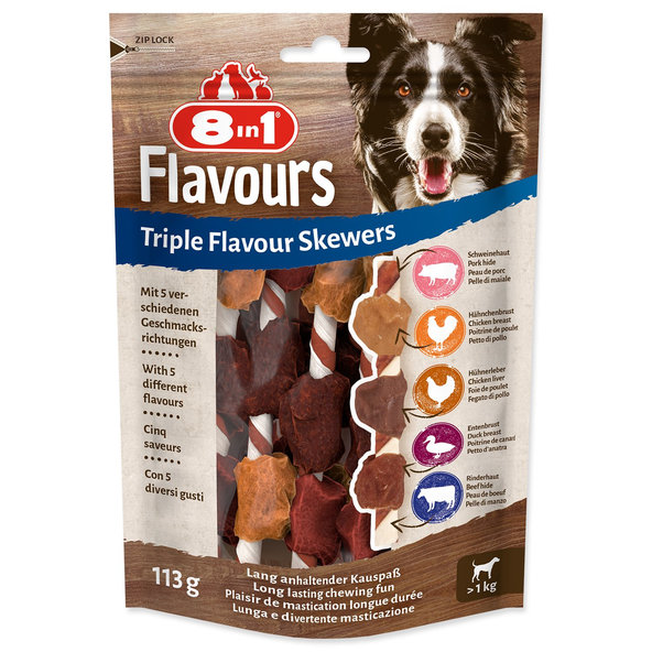 8in1 Triple Flavour žvýkací špíz pro psy 6 ks