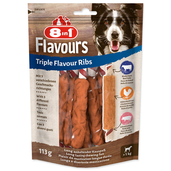 8in1 Triple Flavour žvýkací žebírko pro psy 6 ks