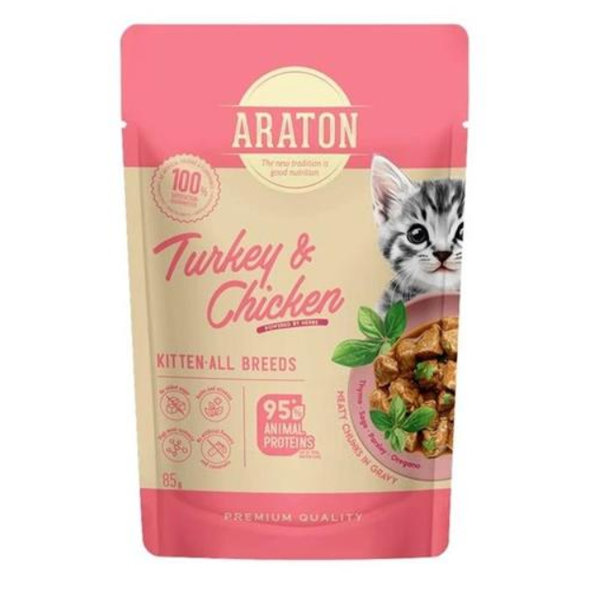 Araton Cat Kitten Turkey & Chicken kapsička pro koťata 85 g