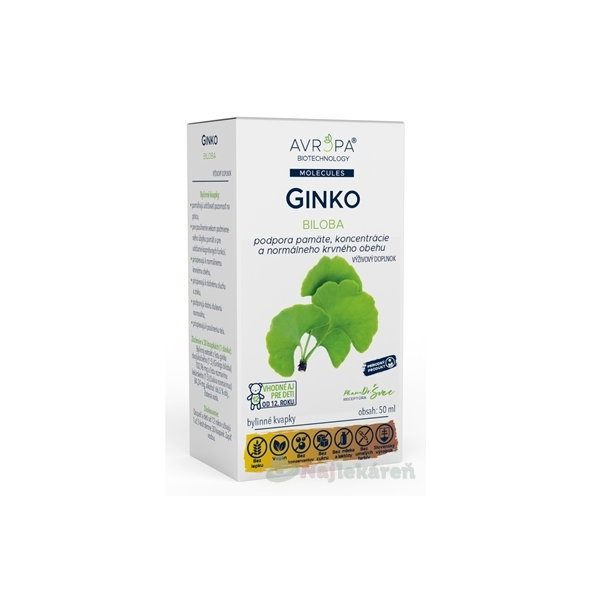 Avropa Ginkgo biloba bylinné kapky na podporu paměti 50 ml