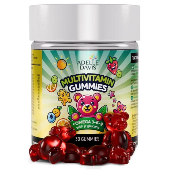 ADELLE DAVIS Multivitamin Gummies Omega + glucans banán borůvka 30 ks