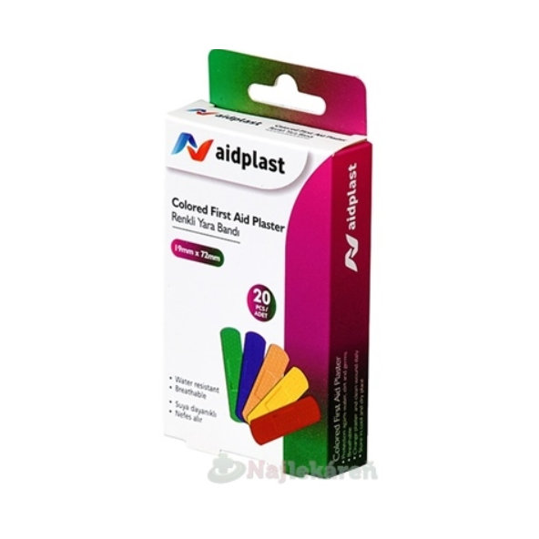 Aidplast Barevná voděodolná náplast 1,9 × 7,2 cm 20 ks
