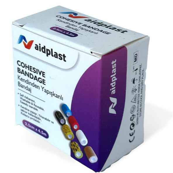 Aidplast Kohezivní obvaz různé barvy 2,5 cm × 4,5 m