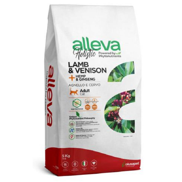 Alleva Holistic dospělé kočky jehněčí zvěřina konopí ženšen 5 kg