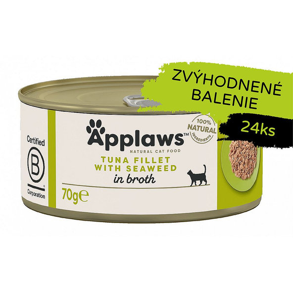 Applaws Cat Tuna Fillet with Seaweed in Broth konzerva 24 × 70 g
