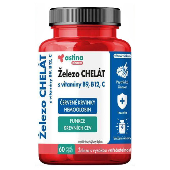 Astina Pharm železo chelát s vitamíny B9 B12 C 60 kapslí