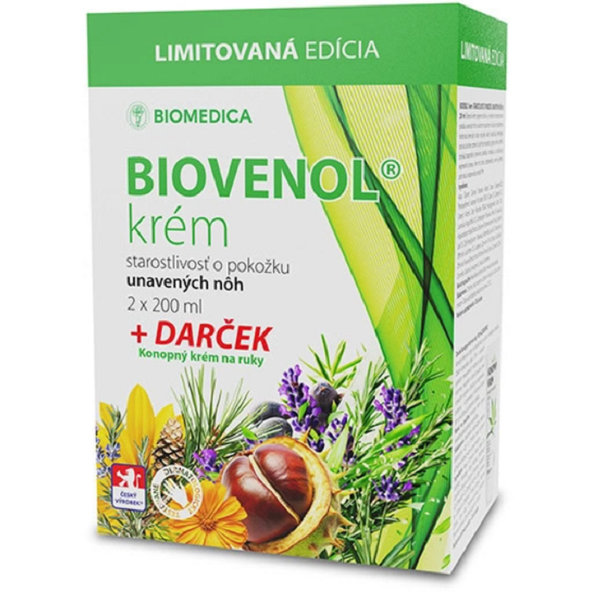 Biomedica Biovenol krém na nohy 2x200 ml a konopný krém na ruce 100 ml