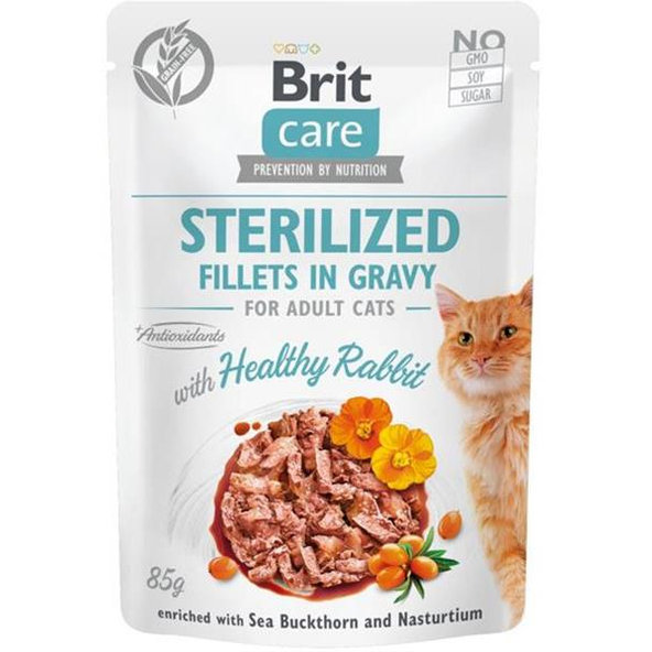 Brit Care Cat Sterilized filety ve šťávě kapsičky králík 24 × 85 g